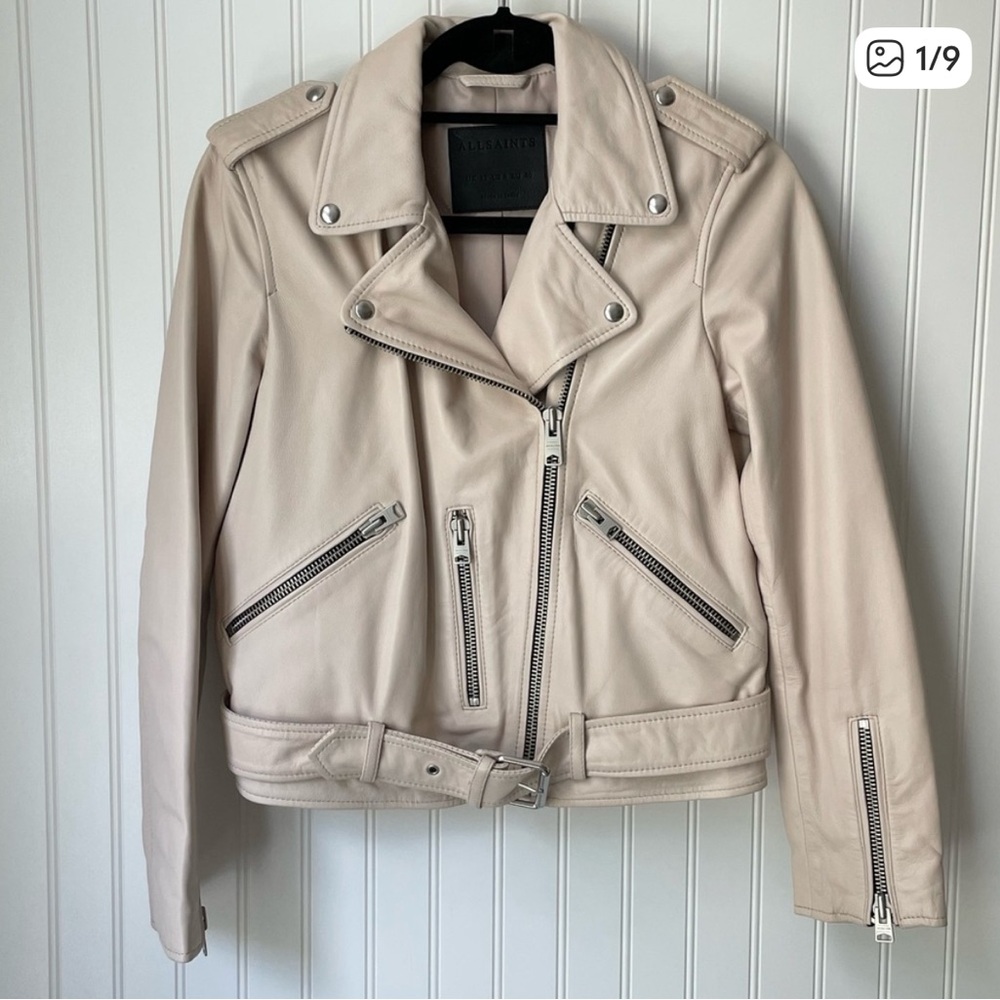 AllSaints Balfern Leather Biker Jacket Powder Pink Size US 8